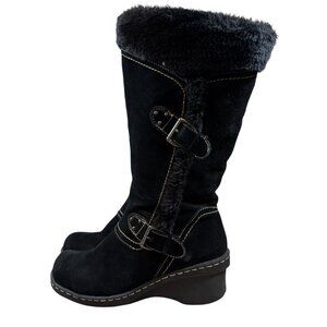 Baretraps "Cathy" Black Suede Fur-Lined Wedge Boots Womens 8.5 Warm Winter